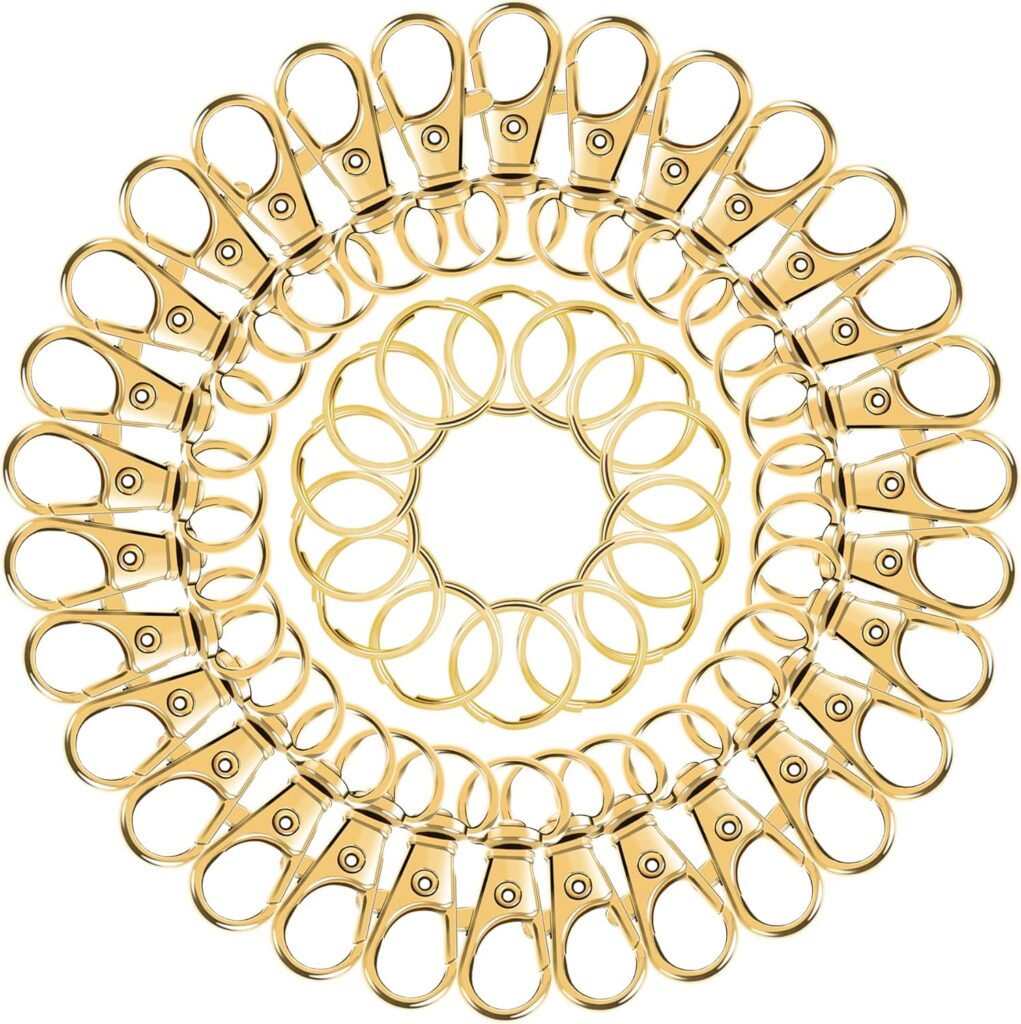 100PCS Gold Swivel Clasps Lanyard Snap Hooks with Key Rings, Key Chain Clip Hooks Lobster Claw Clasps for Keychains Jewelry DIY Crafts