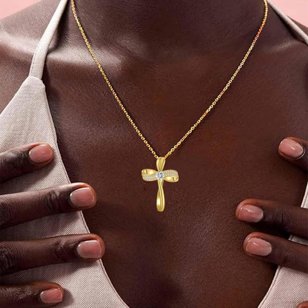 18K Gold Plated Cross Necklace for Women, S925 Sterling Silver Necklace for Women, Infinity Loop Pendant Jewelry with 5A Cubic Zirconia, Anniversary Birthday Christian Gifts for Women Her Wife