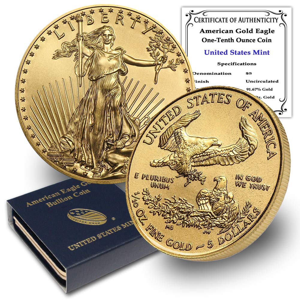 1986 - Present (Random Year) 1/10 oz American Eagle Gold Bullion Coin (Type 1 or Type 2) Brilliant Uncirculated with Original United States Mint Box $1 Seller BU