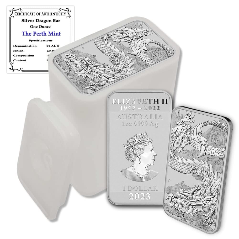 2023 P Lot of (10) 1 oz Australian Silver Dragon Rectangular Bar Coins Brilliant Uncirculated with Certificates of Authenticity $1 Seller BU