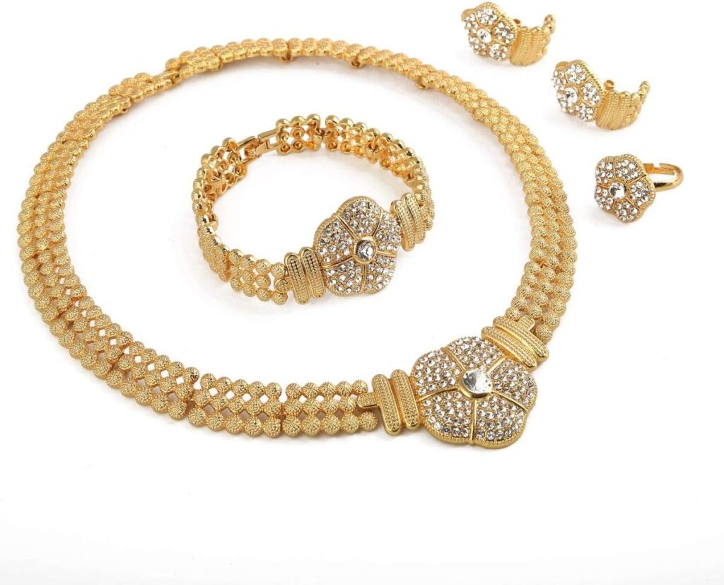 24K Gold Plated Pendant Necklace Jewelry Set Dubai African Women Wedding Party Flower Jewelry Accessory
