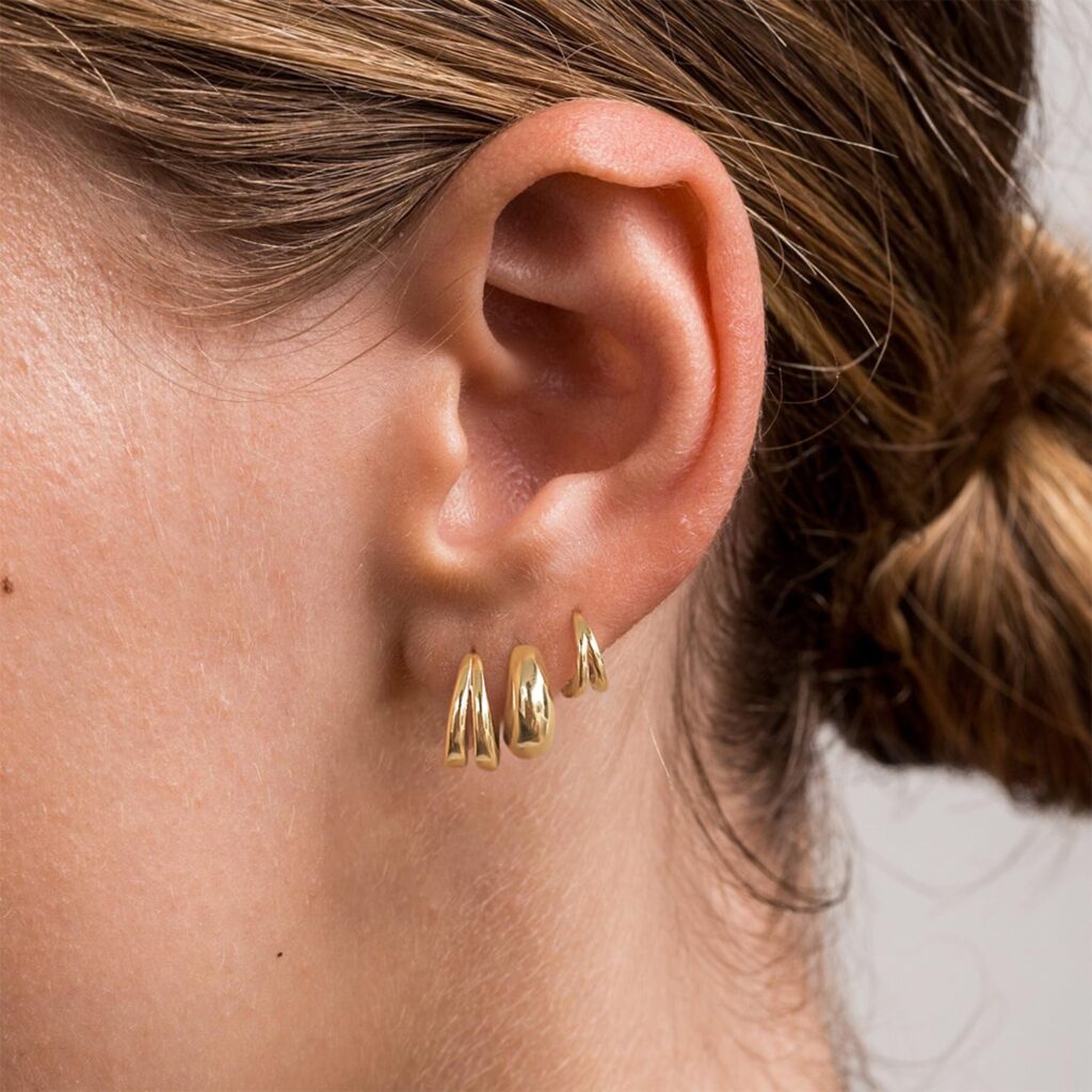 3 Pairs Gold Hoop Earrings Set: Dainty Stud Earrings Trendy Small 14K Gold Plated Hypoallergenic Dangle Cartilage Huggie Hoop Earrings for Women Gold Jewelry for Women Gifts