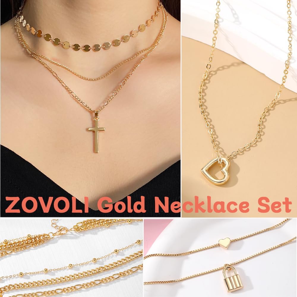 50 PCS Gold Jewelry Set for Women, Dainty Dangle Earrings, Stackable Ring, Multi-Layered Bracelet Necklace Valentine Anniversary Fashion Party Jewelry Pack Gift for Her