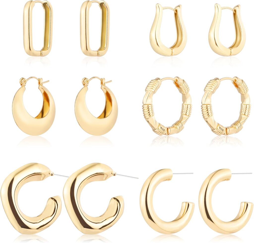 6 Pairs 14K Gold Hoop Earrings for Women Lightweight Chunky Hoop Earrings Multipack Hypoallergenic, Thick Open Twisted Huggie Hoops Earring Set Jewelry for Gifts. 6 Pairs 14K Gold Hoop Earrings for Women Lightweight Chunky Hoop Earrings Multipack Hypoallergenic, Thick Open Twisted Huggie Hoops Earring Set Jewelry for Gifts.