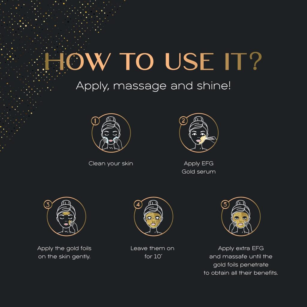 BRUUN 24K Gold Leaves - A Pack of 5 Gold Sheets with 1 24K Gold Peel off Jelly Mask Pack including 1 Facial Serum - A Perfect and Unique Skin and Body Care Kit for Women, Girls and Mom