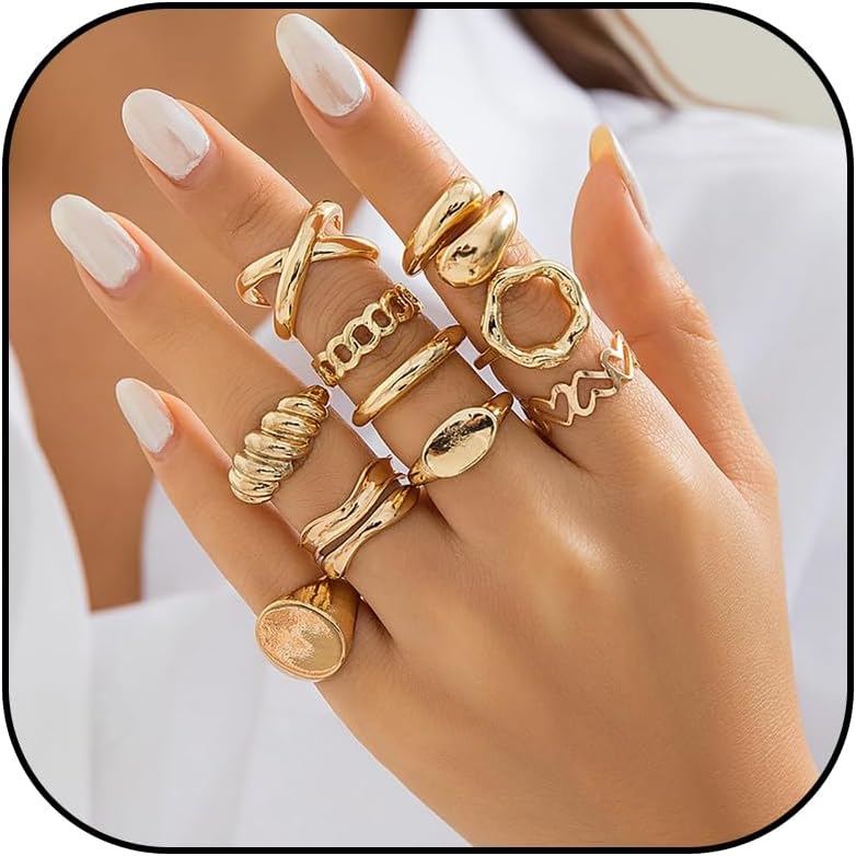 Chunky Gold Rings for Women Vintage Gold Rings Set Boho Statement Knuckle Ring Gold Stackable Rings Jewelry Gifts for Women