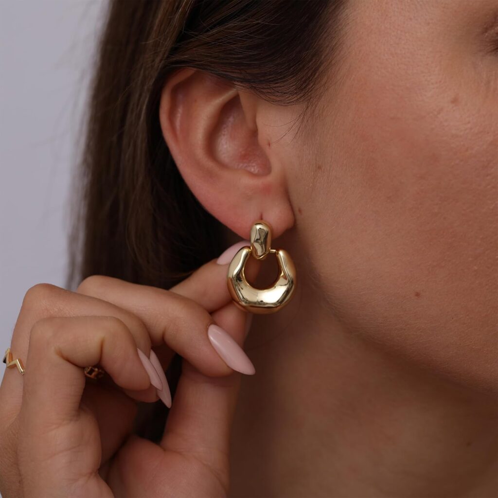 Chunky Gold Stud Earrings for Women 14k Gold Plated Hypoallergenic Gold Earrings Gold Statement Earrings for Women Trendy Fashion Gold Jewelry Gifts