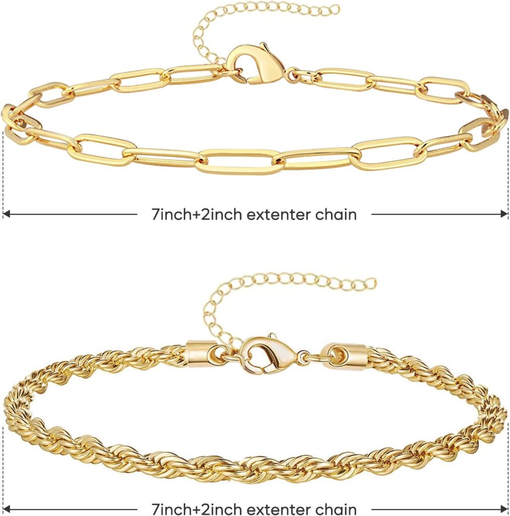 Dainty Gold Chain Bracelets Set for Women 14K Real Gold Plated Link Chain Bracelets for Women Trendy Gold Stackable Cuff Bracelets for Jewelry Gifts Women Adjustable 7+2