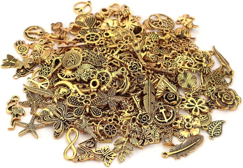 JIALEEY 200Pcs Tibetan Antique Gold Charm Mixed Pendants DIY for Bracelet Necklace Jewelry Making and Crafting