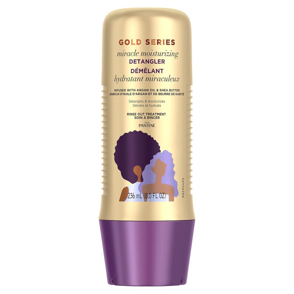 Pantene Gold Series Detangling Milk Hair Treatment for Curly Hair, Natural and Textured Hair, 7.6 Fl Oz Leave-On Hair Detangler Infused with Rich Argan Oil, Dye and Sulfate Free Formula