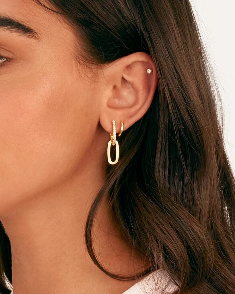 PAVOI 14K Gold Convertible Link Huggie Earrings for Women | Paperclip Link Statement Earrings | Cubic Zirconia Two-Toned Rope Drop Dangle Earrings