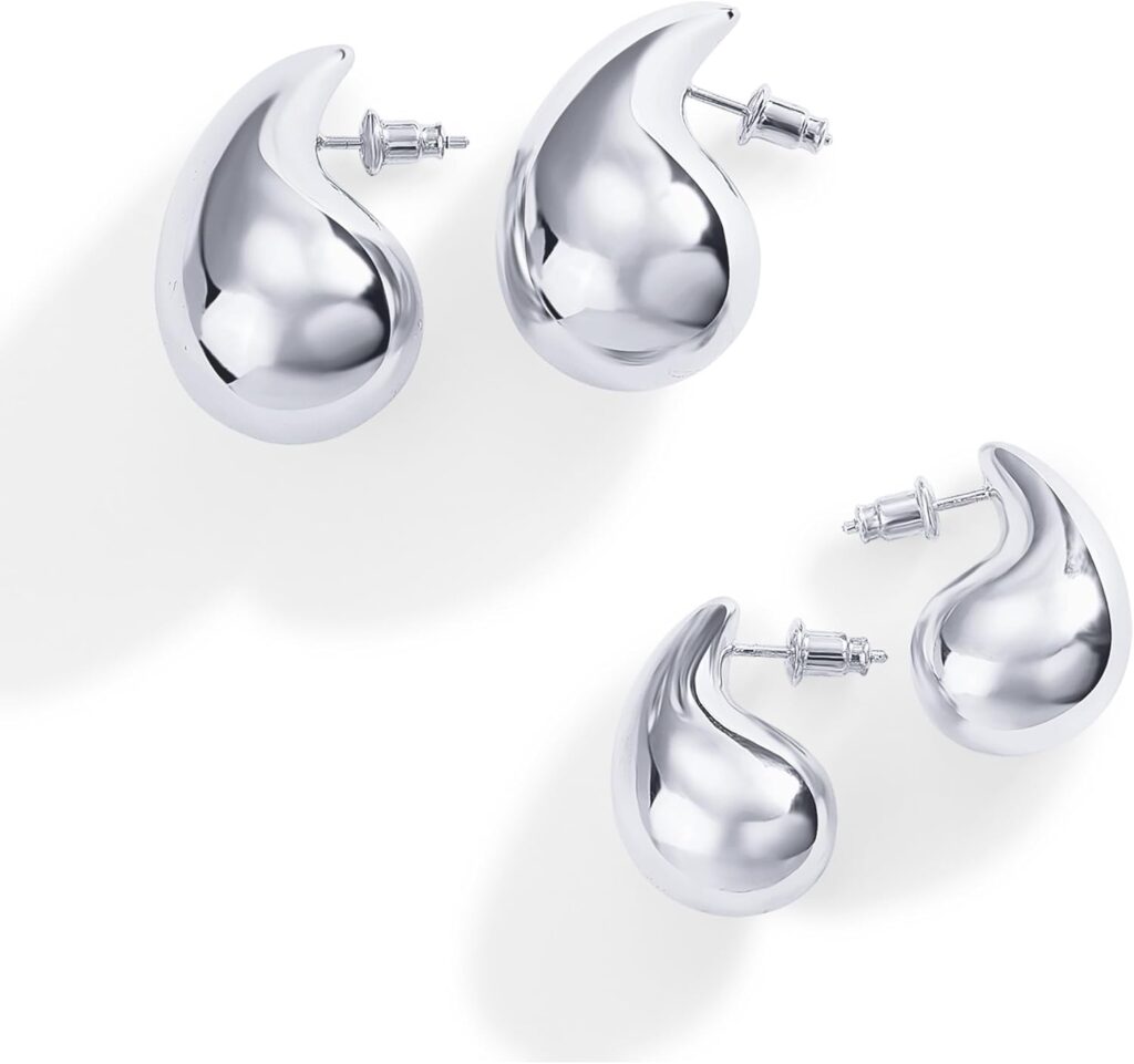 PAVOI 14K Gold Plated 925 Sterling Silver Post Teardrop Chunky Hoop Earrings | Lightweight Drop Earrings for Women | Designer Dupe Earrings