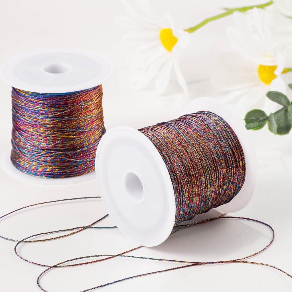 Pengxiaomei 218 Yards/656 Feet Metallic Cord Gold Twine, 2 Spool Gold Thread String for Bracelet Making Jewelry Making Thread Gold Craft String Tinsel String Craft Making Cord(0.5mm)