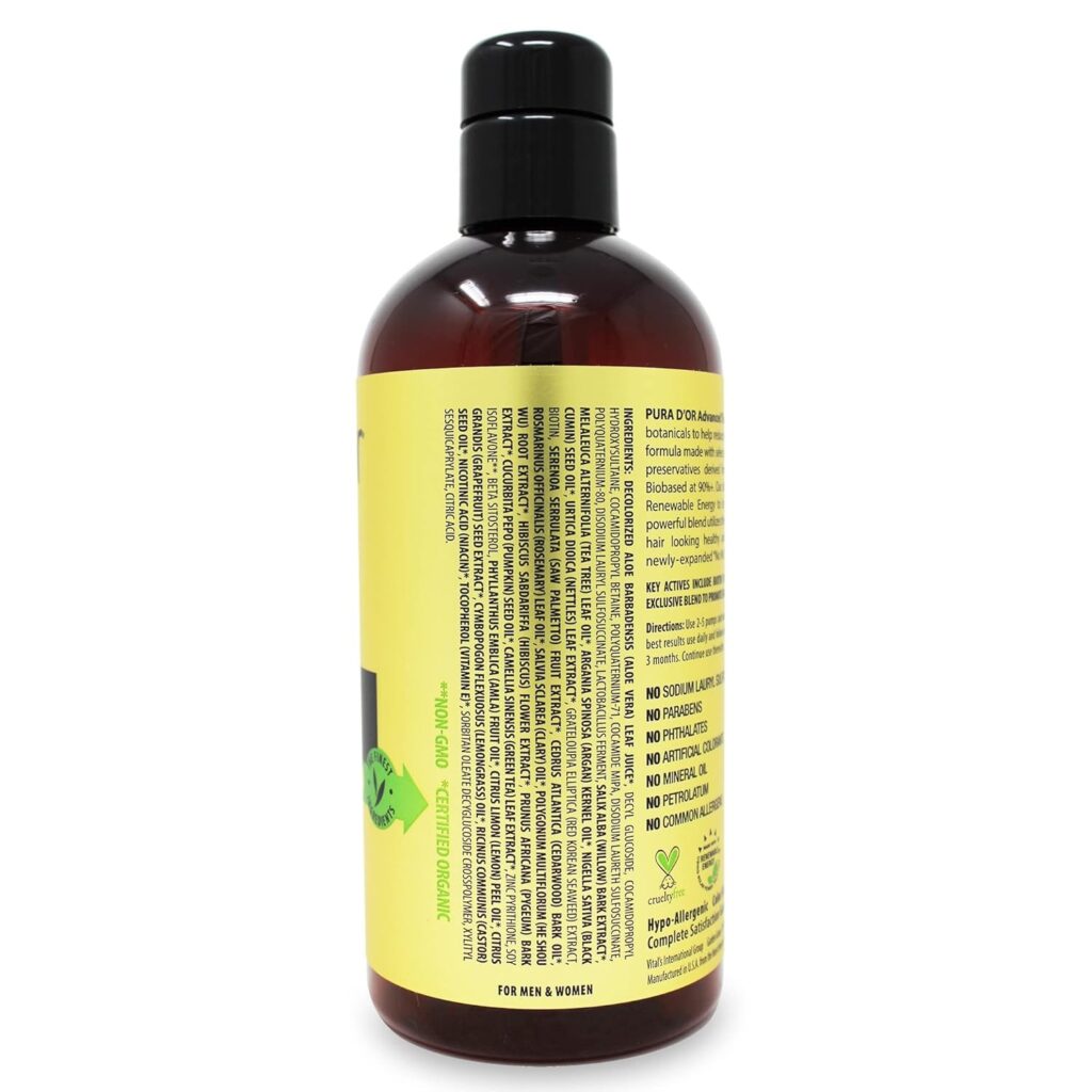 PURA DOR 16 Oz Advanced Therapy Shampoo Reduces Hair Thinning  Increases Volume, No Sulfate, Biotin Shampoo Infused with Argan Oil, Aloe Vera for All Hair Types, Men  Women