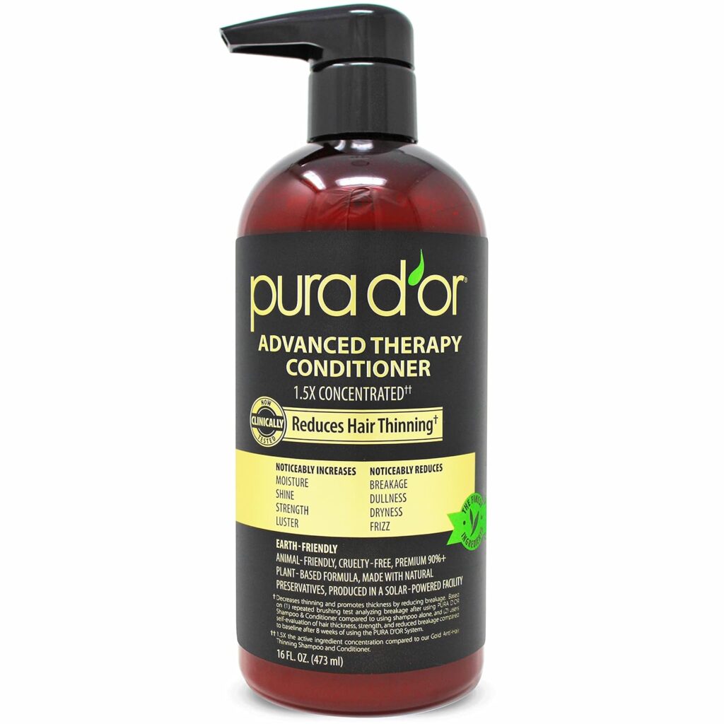 PURA DOR Advanced Therapy Conditioner (16oz) For Increased Moisture, Strength, Volume  Texture, No Sulfates, Contains Argan Oil  Biotin, All Hair Types, Men  Women (Packaging May Vary)