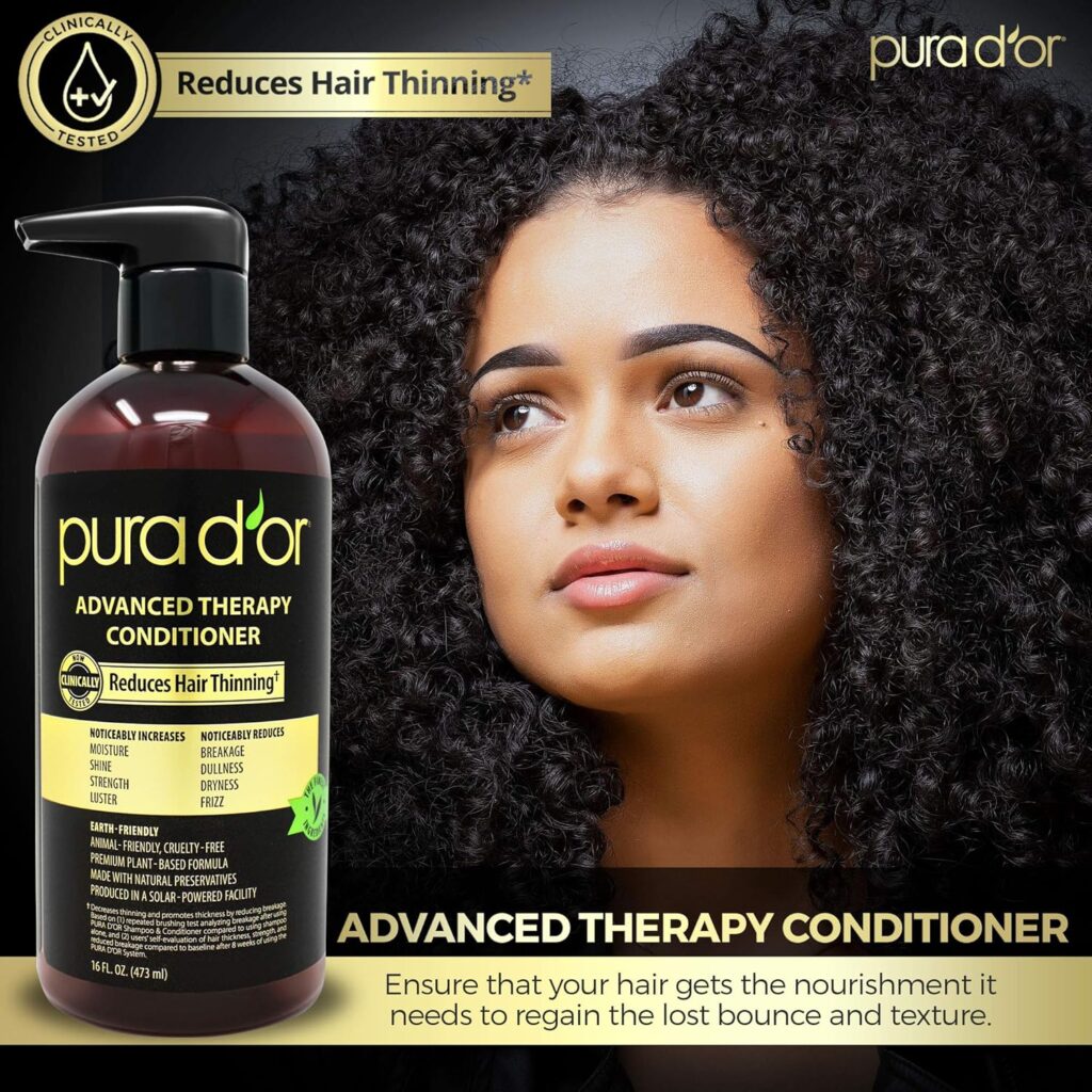 PURA DOR Advanced Therapy Conditioner (16oz) For Increased Moisture, Strength, Volume  Texture, No Sulfates, Contains Argan Oil  Biotin, All Hair Types, Men  Women (Packaging May Vary)