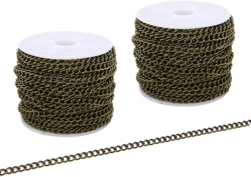 SWTOOL 60 Feets /20 Yards Metal Gold Link Chains, Iron Bulk Curb Chain for DIY Craft Jewelry Chain Making, 2 Rolls x 10 Yards (Gold)