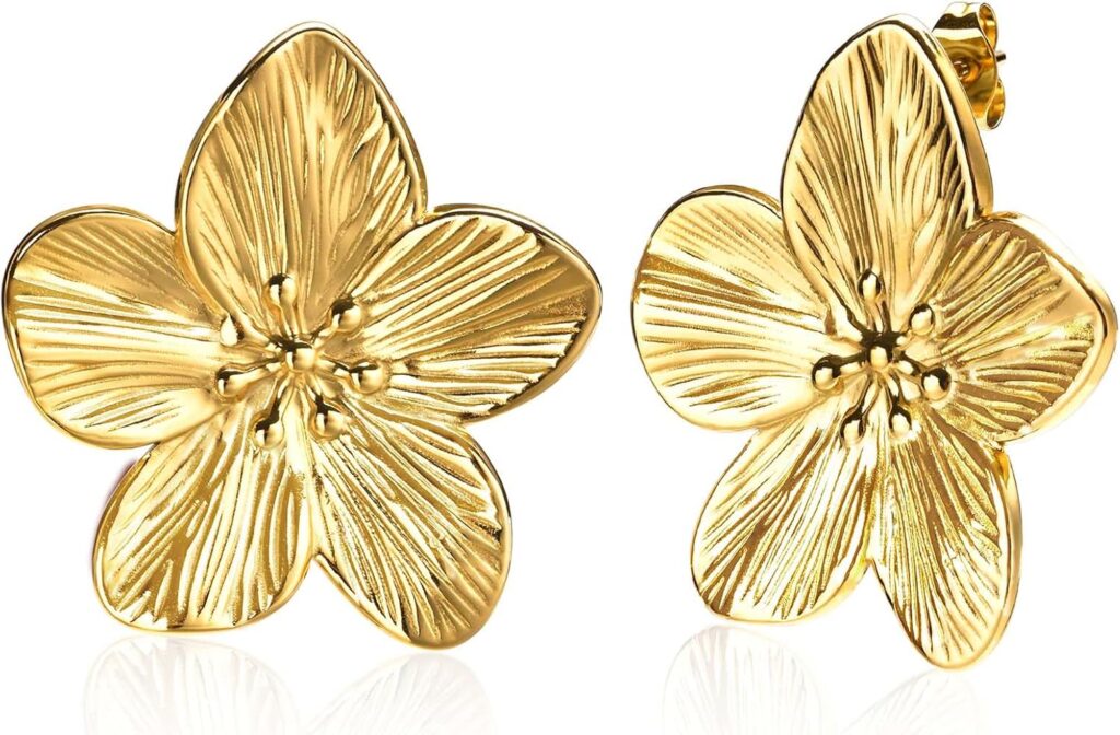 Womens Gold Studs Earrings - 14K Gold Plated Personality Big Studs Earring,Stainless Steel Hypoallergenic Ear Rings Trendy Jewelry,Christmas Valentines Day Birthday Gifts for Her Girlfriend Sister