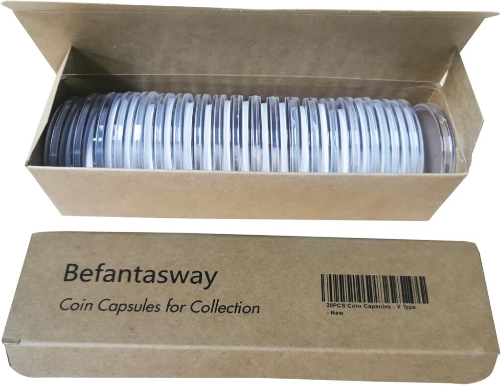 20pcs Clear Plastic Coin Capsules, Coin Collection Case of 5 Size with Adjustable Gasket for Coin Collection American Silver Eagle Liberty Coin JFK Half Dollar  Bitcoin (18/23/28/33/38mm)-20pcs
