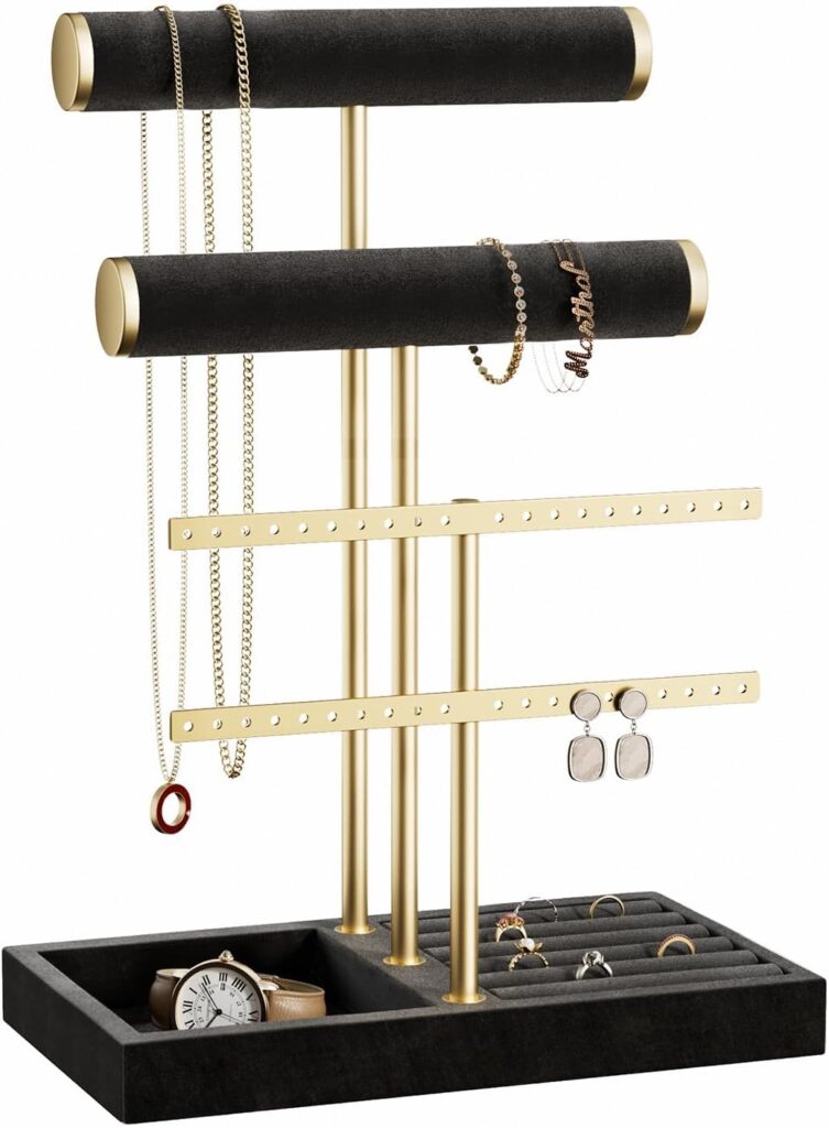 3 Tier Bracelet Holder Display - Detachable T Bar Black Velvet Bracelet Holder, Jewelry Holder Organizer for Bracelet, Necklace, Earrings, Rings