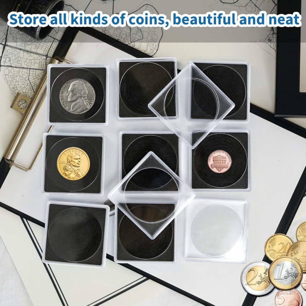 40 Pcs Adjustable Acrylic Coin Collection Cases with Sponges, Coin Snap Holder, Silver Dollar Protection Cases for Collectors, Coin Dollar Bill Collection Supplies(20mm-40mm) (40)