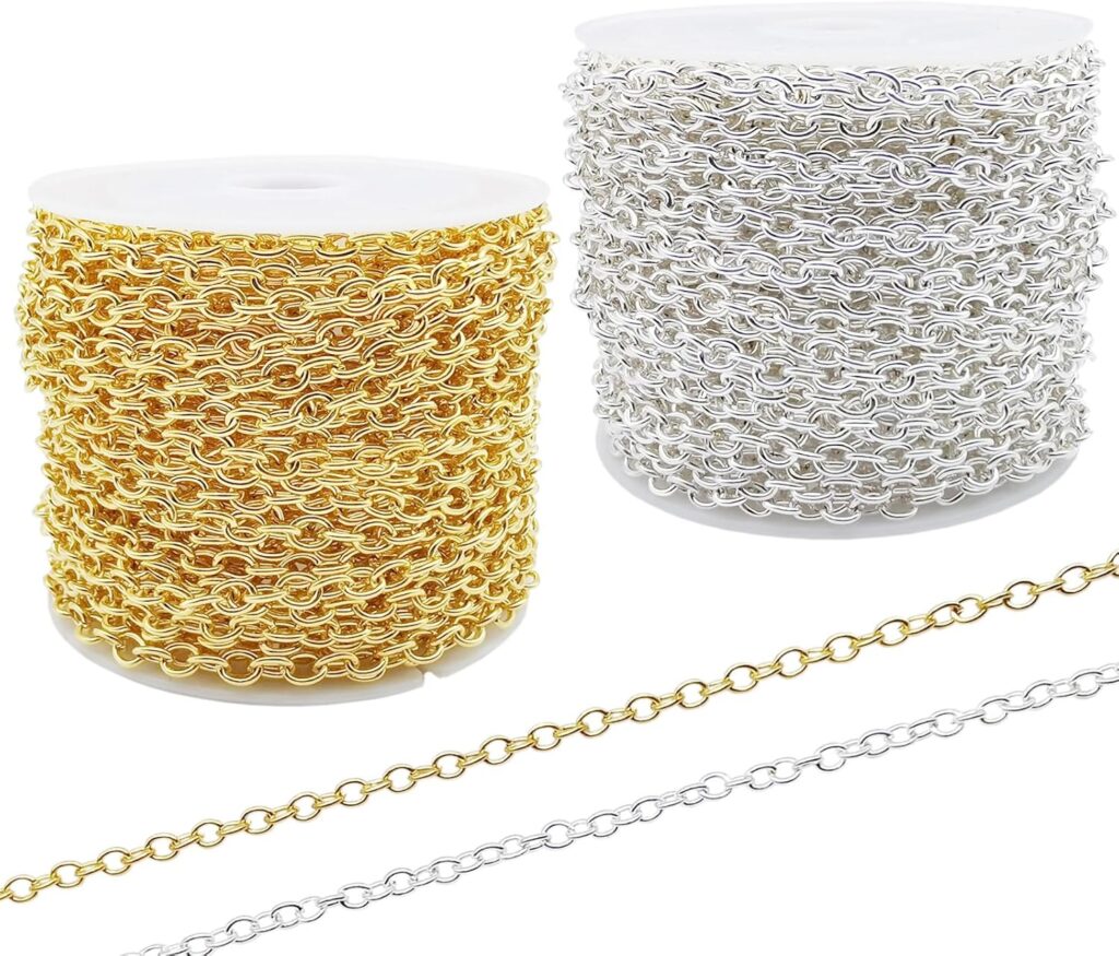 60 Feet Metal Iron Necklace Chains 3mm Bulk Curb Link Chain for Jewelry Making DIY Craft Supplies (Gold) 60 Feet Metal Iron Necklace Chains 3mm Bulk Curb Link Chain for Jewelry Making DIY Craft Supplies (Gold)