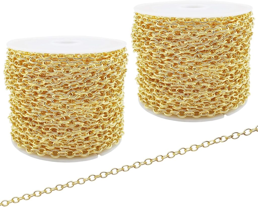 60 Feet Metal Iron Necklace Chains 3mm Bulk Curb Link Chain for Jewelry Making DIY Craft Supplies (Gold) 60 Feet Metal Iron Necklace Chains 3mm Bulk Curb Link Chain for Jewelry Making DIY Craft Supplies (Gold)