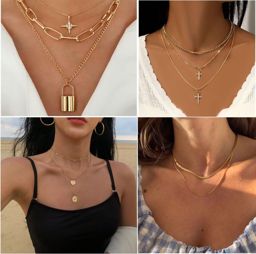 73 Pcs Gold Jewelry Set with 6Pcs Layered Necklace, 11 Pcs anklet and 7Pcs Earring Ear Cuff,11Hoop Earrings ,15pcs Rings,15pcs stud earrings Jewerly set for Women Pack for Friendship Party Gift