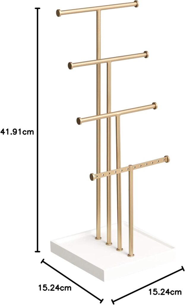 Amazon Basics Four-Tier Jewelry Tree Stand - White/Brass