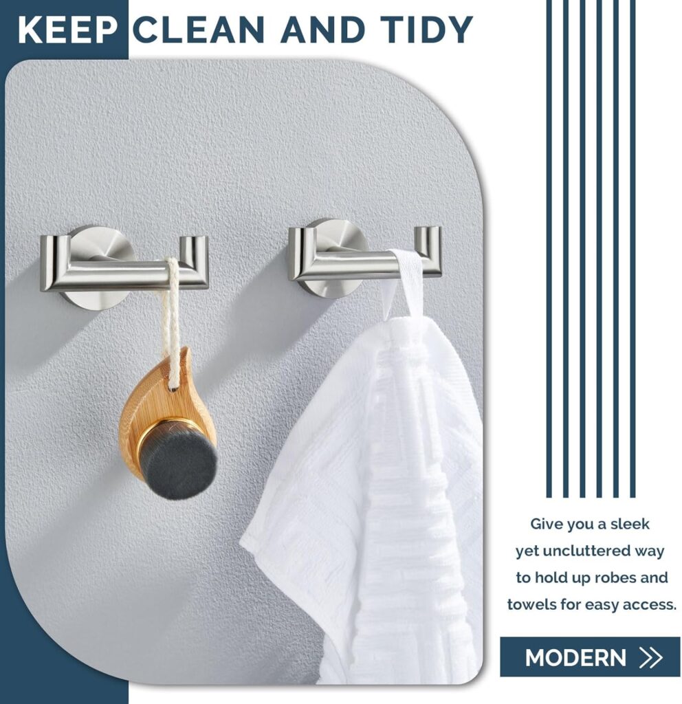 Angle Simple Bathroom Double Hook Brushed Gold, SUS304 Stainless Steel Bath Towel Holder, Double Robe Hanger Wall Mount