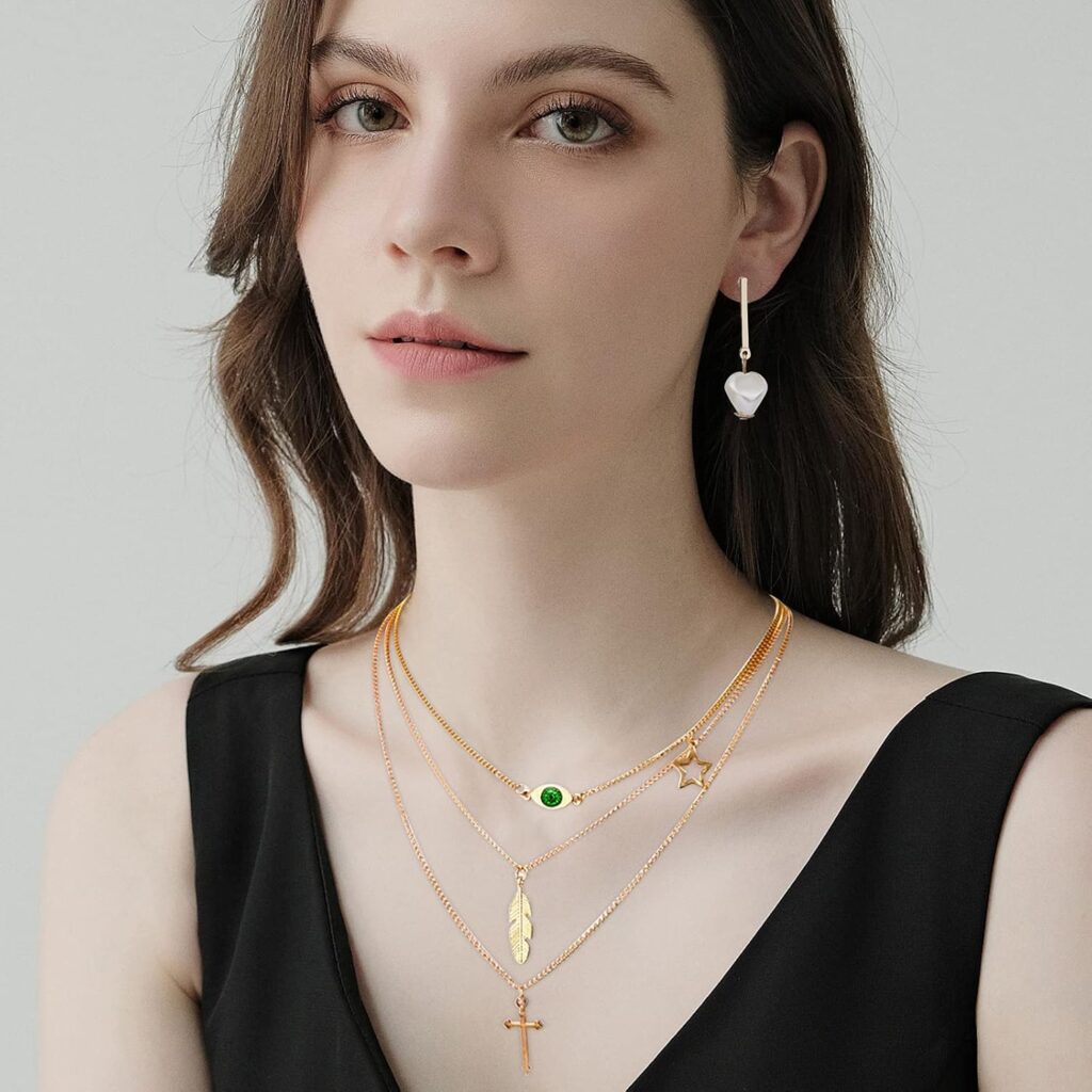 AROIC 38 PCS Gold Jewelry Set with 4 PCS Necklace,10 PCS Bracelet,24 PCS Layered Ball Dangle Hoop Stud Earrings for Women Jewelry Fashion and Valentine Birthday Party Gift