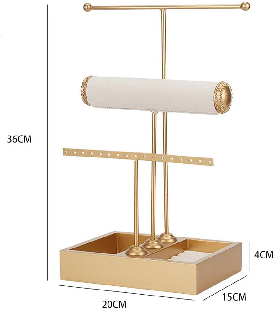 ChezMax Triple Tier Jewery Display Removable Bracelet Holder Jewelry Stand Necklace Stand Jewelry Towers and Watch Holder for Home Organization(T- Gold)