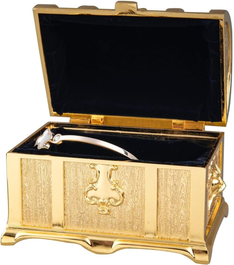 Feyarl 3.9inch Vintage Golden Treasure Box Jewelry Trinket Box Organizer Keepsake Ring Earrings Box Chest for Valentine Wedding Christmas Birthday Gift