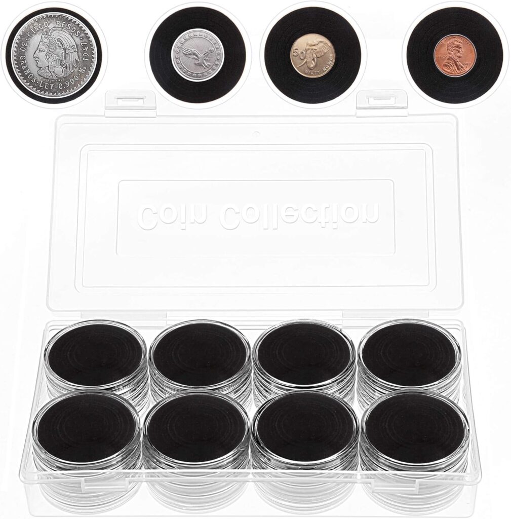 FRIMOONY 46mm Coin Capsules, with Foam Gasket and Plastic Storage Box, for Coin Collection