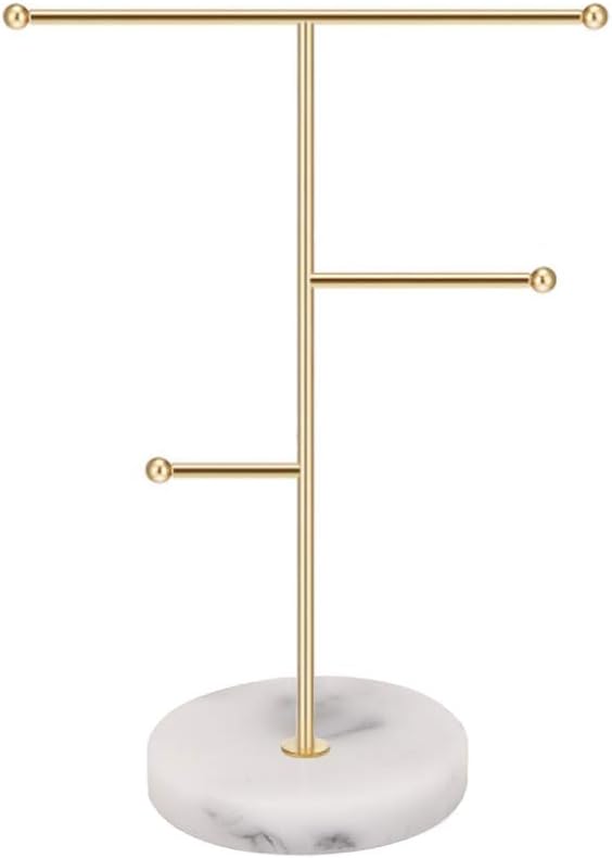 Jewelry Stand Display Necklace Holder T-Bar Plated Metal Tabletop Jewelry Organizer Tower for Hanging Pendant Earring Bracelet Rings Accessories (Gold)