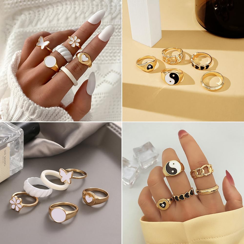 KISS WIFE Gold Knuckle Rings Set for Women, Dainty Simple Trendy Cute Stackable Finger Rings Pack, Stacking Layering on Thumb and Knuckle, Mixed Size KISS WIFE Gold Knuckle Rings Set for Women, Dainty Simple Trendy Cute Stackable Finger Rings Pack, Stacking Layering on Thumb and Knuckle, Mixed Size