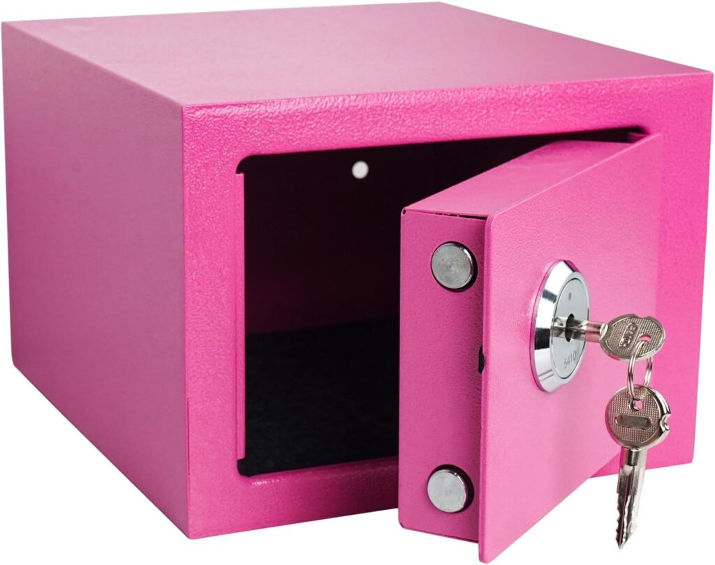 Luwint Small Steel Safe Lock Box with Key, General Home Use, 9.5 x 9 x 6.5 in (White)