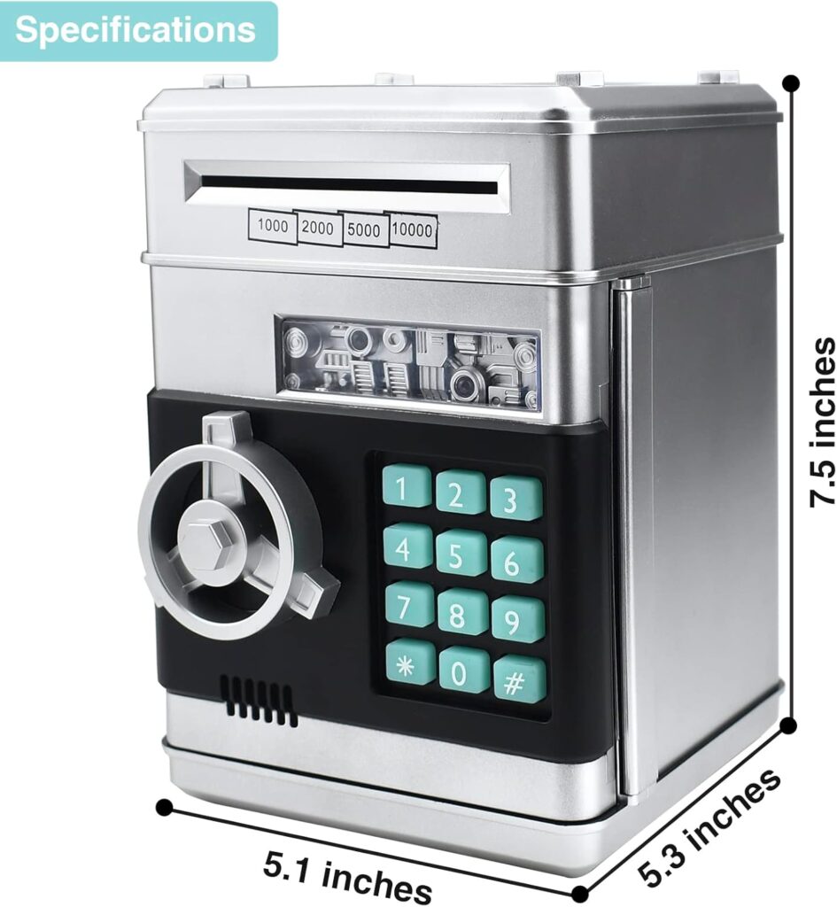 Mini ATM Piggy Bank ATM Machine Best Gift for Kids,Electronic Code Piggy Bank Money Counter Safe Box Coin Bank for Boys Girls Password Lock Case (Gold)