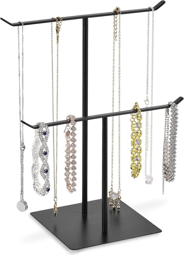 Necklace Holder Jewelry Stand, Bracelet Holder Display Stand for Necklace Bracelet Earring Bangle Watch, Metal Jewelry Organizer Stand Rack for Vendors - Home Decor Aesthetic (White Gold)