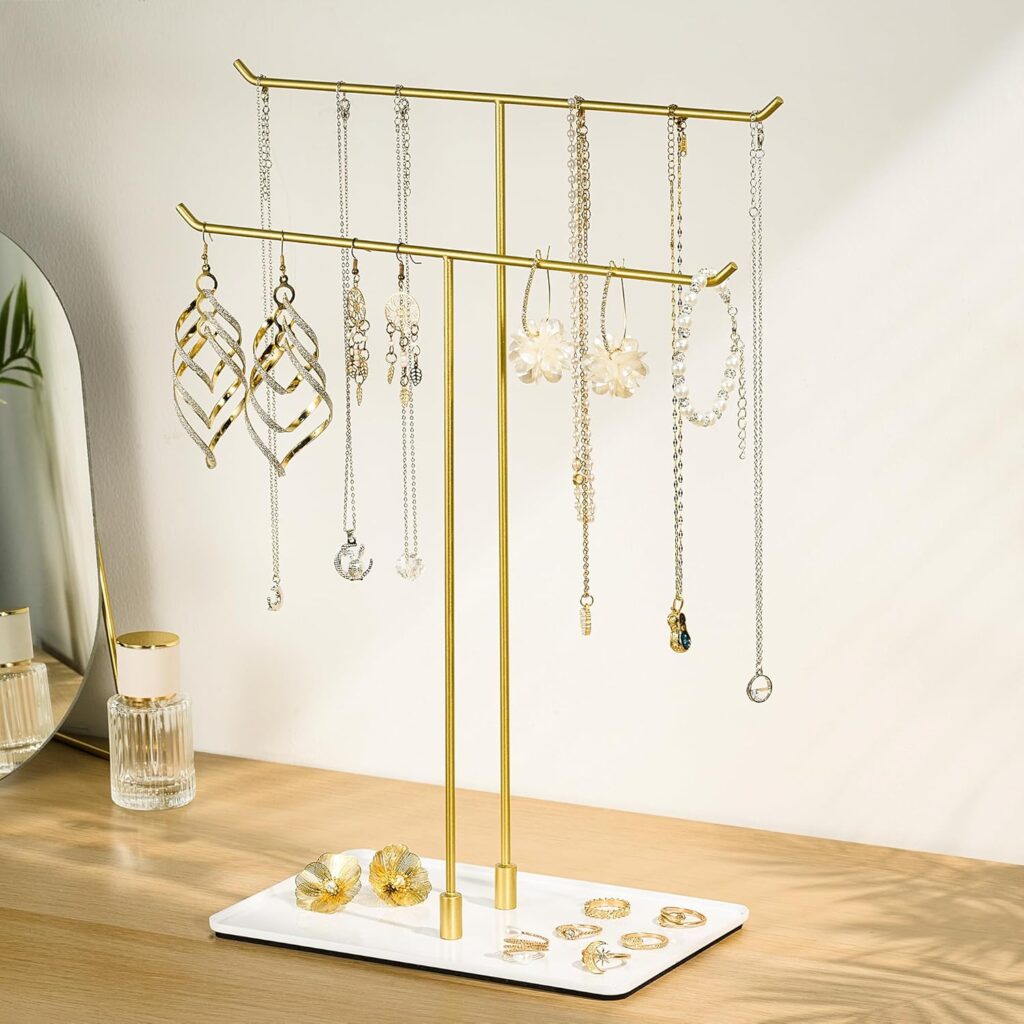 Necklace Stand Aesthetic Necklace Holder: Metal Necklace Organizer for Home Decor, Gold