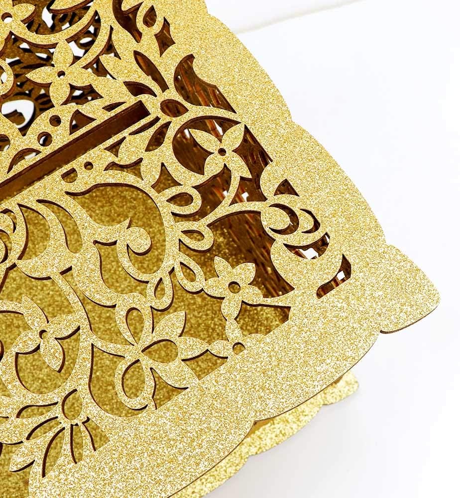 OurWarm Gold Wedding Card Box for Wedding Reception, Glittery Wooden Card Boxes with Lock, Gift Card Box Money Holder for Reception Anniversary Shower Rustic Wedding Decorations Birthday Graduation