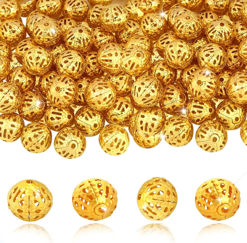 TOAOB 100pcs Gold Spacer Beads 6mm Filigree Hollow Ball Beads Round Metal Loose Beads for DIY Crafts Bracelets Necklaces Earrings Jewelry Making