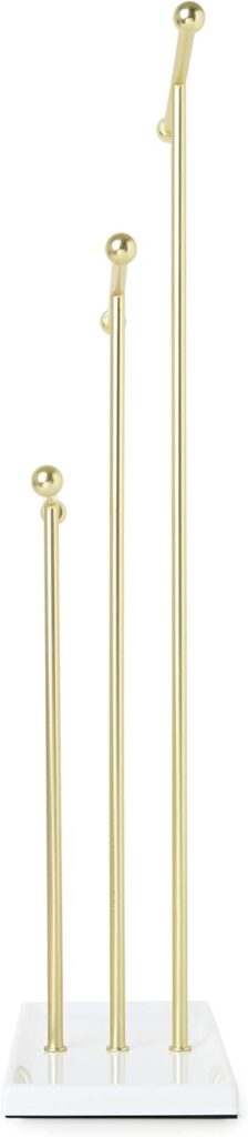 Umbra Trigem Hanging Jewelry Organizer Tiered Tabletop Countertop Free Standing Necklace Holder Display, 3, Brass/White