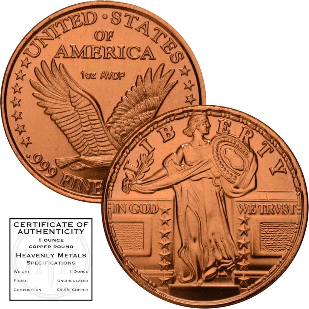 US Quarter Design 1 oz Pure .999 Copper Round Bullion Coin in Capsule - COA by Heavenly Metals