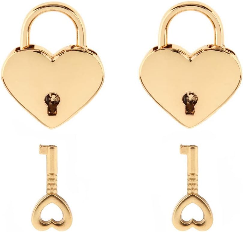 Warmtree Small Metal Heart Shaped Padlock Mini Lock with Key for Jewelry Box Storage Box Diary Book,Pack of 2,Gold Warmtree Small Metal Heart Shaped Padlock Mini Lock with Key for Jewelry Box Storage Box Diary Book,Pack of 2,Gold