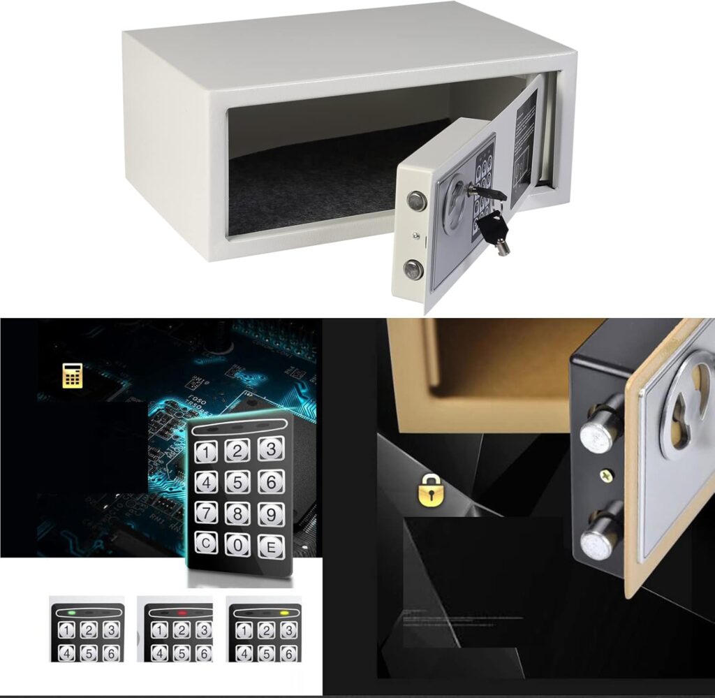 Yuanshikj 0.2 Cubic Feet Electronic Keypad Security Safe Lock Box Steel Digital Deposit for Home Office Hotel Business Cash Jewelry Storage (LIGHT GOLD, 0.2 CF)
