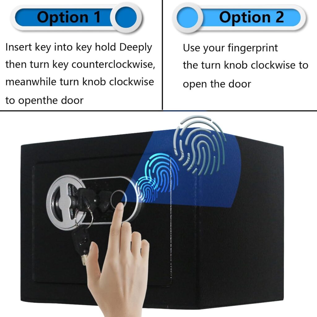 Yuanshikj (0.6 Cubic Feet) Fingerprint And Key Security Safe Lock Box Steel Digital Deposit for Home Office Hotel Business Cash Jewelry Storage Cabinet （LIGHT GOLD）