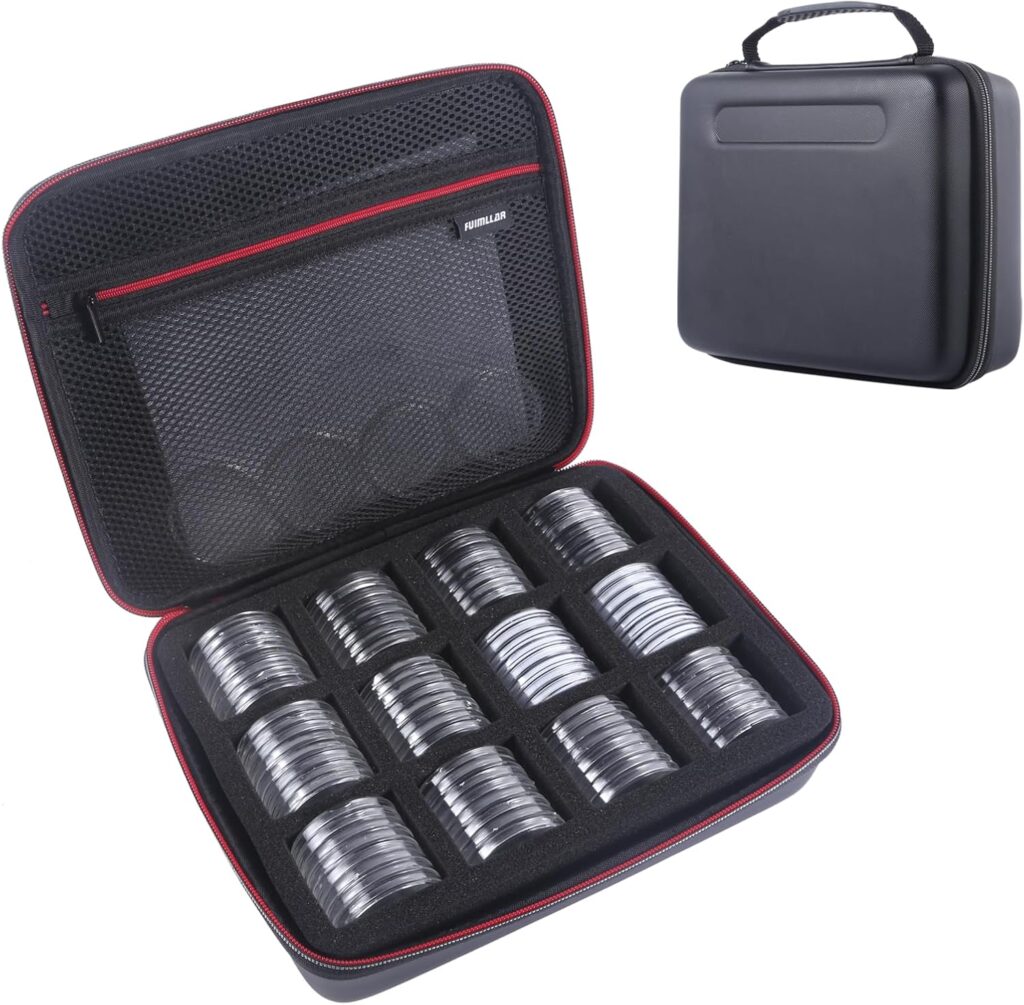 46mm Coin Holders for Collectors, Coin Collection Supplies, Coin Case, 100 Pieces Coin Capsules, Coin Storage Box with 6 Size (20/25/27/30/38/46mm) Gasket For Various Coins