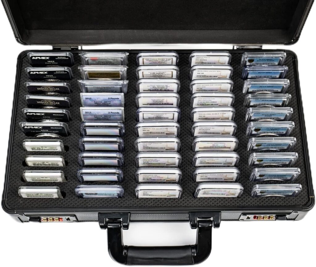 Coin Case Aluminum Slab Holder with Handle Coin holder display Case Compartments for NGC, PCGS  ANACS Slabs Collection Supplies Modern Cases for Collectors (50 Slabs)