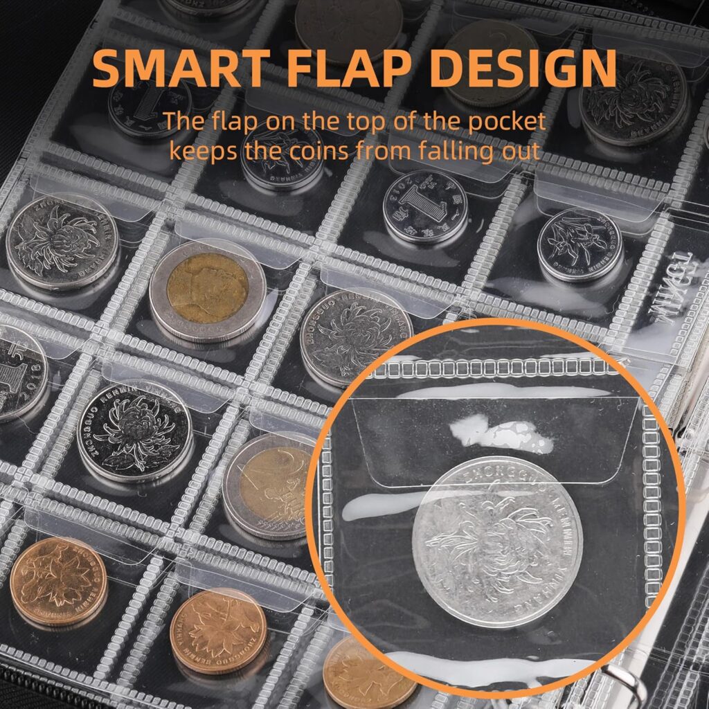 Coin Collection Book Holder for Collectors, 300 Pockets Fireproof Coins Collection Album  36 Sleeves Money Storage Case for Coin Currency Collection Supplies, Bill, Pennies, Quarters, Stamp